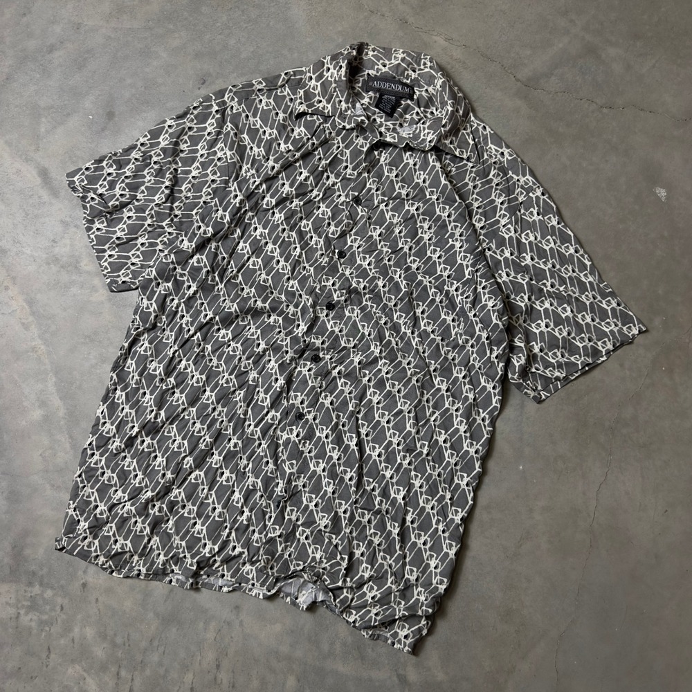 Vintage Addendum Button Down Shirt Men Medium Grey Abstract Geometric Streetwear
